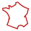 Icône rouge des contours de la France symbolisant notre réseau national de lutte contre la précarité menstruelle et la distribution de protections menstruelles sur tout le territoire.