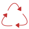 Icône rouge de recyclage en boucle symbolisant une solution durable et la fabrication de protections menstruelles à partir de produits recyclés.